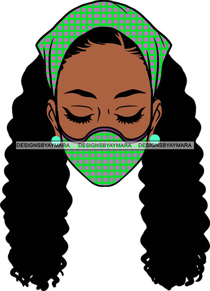 Afro Black Goddess Portrait Bamboo Earrings Bandana Face Mask Sexy Woman Long Curly Hair Style  SVG Cutting Files For Silhouette  Cricut