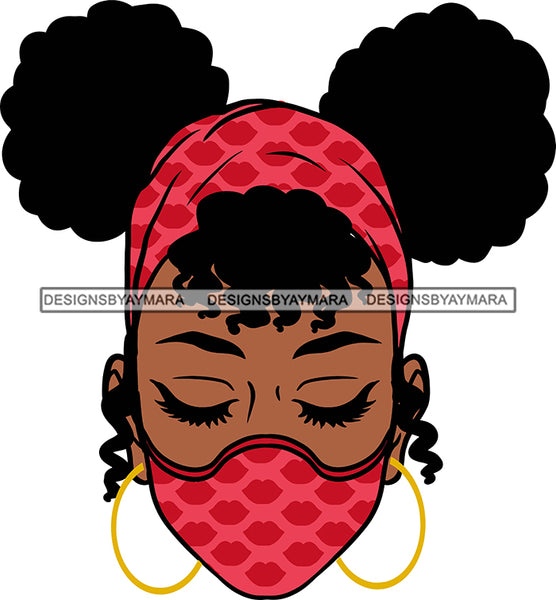 Afro Black Goddess Portrait Bamboo Hoop Earrings Bandana Face Mask Sexy Lips Woman Pigtails Hair Style  SVG Cutting Files For Silhouette  Cricut