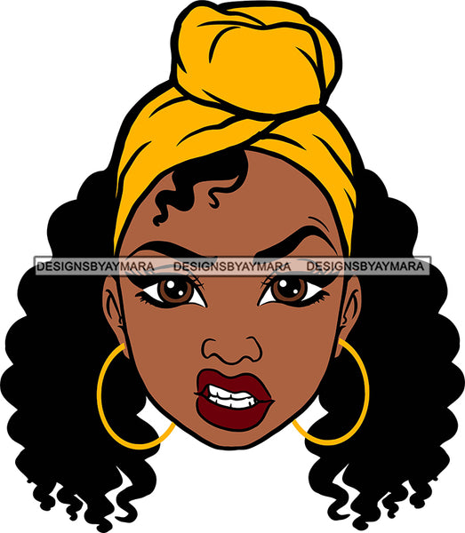 Afro Black Goddess Portrait Bamboo Earrings Turban Attitude Gesture Se Designsbyaymara