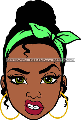 Afro Black Goddess Portrait Bamboo Earrings Bandana Attitude Gesture Sexy Lips Woman Up Do Hair Style  SVG Cutting Files For Silhouette  Cricut