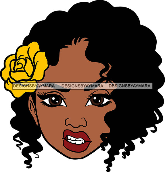 Afro Black Goddess Portrait Bamboo Earrings Flower Attitude Gesture Sexy Lips Woman Curly Hair Style SVG Cutting Files For Silhouette  Cricut