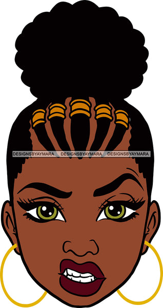 Afro Black Goddess Portrait Bamboo Earring Green Eyes Bandana Attitude Gesture Sexy Lips Woman Up Do Corn Row Hair Style  SVG Cutting Files For Silhouette  Cricut