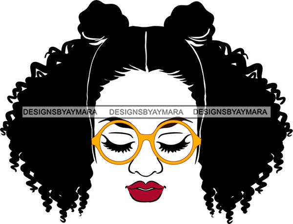 Afro Black Goddess Portrait Bamboo Hoop Earrings Glasses Sexy Lips Woman Banku Knotts Hair Style  SVG Cutting Files For Silhouette  Cricut