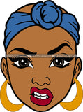 Afro Black Goddess Portrait Bamboo Earrings Bandana Attitude Gesture Sexy Lips Woman Bald Hair Style SVG Cutting Files For Silhouette  Cricut