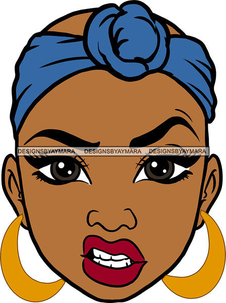 Afro Black Goddess Portrait Bamboo Earrings Bandana Attitude Gesture Sexy Lips Woman Bald Hair Style SVG Cutting Files For Silhouette  Cricut