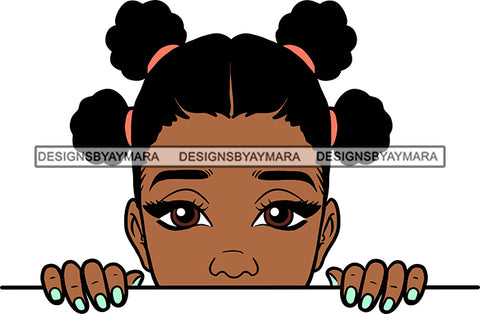 Afro Lili Black Girl Woman Peeking Peekaboo Nails Nubian Queen Melanin Banku Knots Hair Style SVG Cutting Files For Silhouette Cricut More