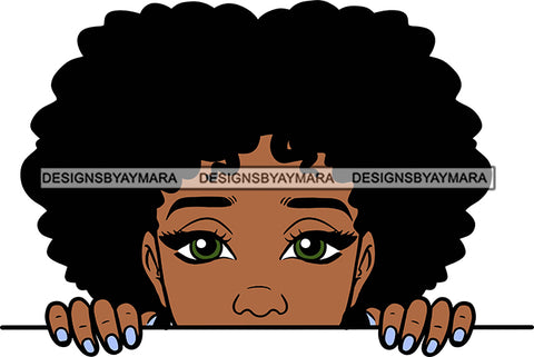 Afro Lili Black Girl Woman Peeking Peekaboo Nails Nubian Queen Melanin Afro Hair Style SVG Cutting Files For Silhouette Cricut More