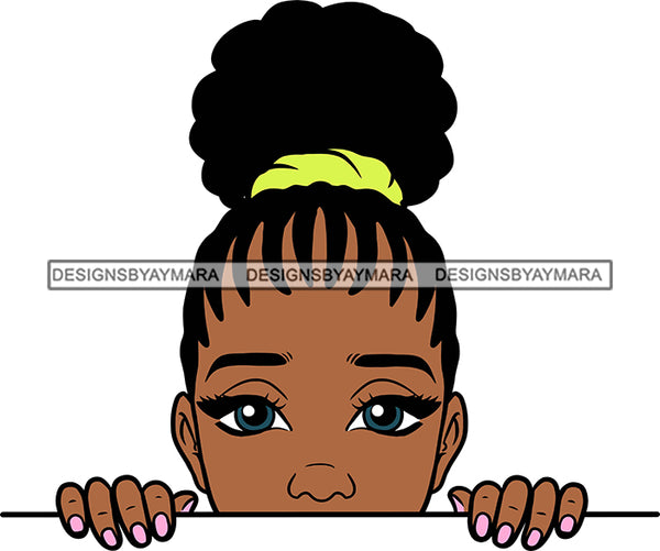 Afro Lili Black Girl Woman Peeking Peekaboo Nails Nubian Queen Melanin Up Do Corn Rows Hair Style SVG Cutting Files For Silhouette Cricut More