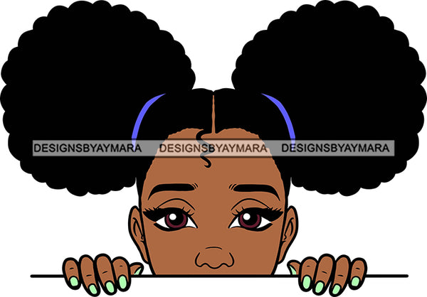 Afro Lili Black Girl Woman Peeking Peekaboo Nails Nubian Queen Melanin Pigtails Hair Style SVG Cutting Files For Silhouette Cricut More