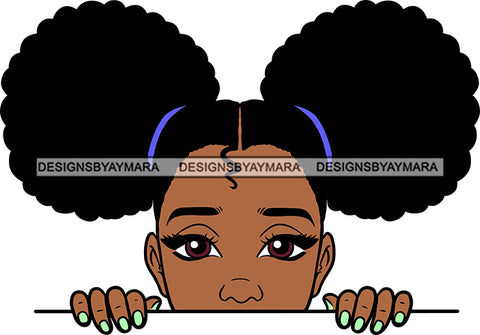 Afro Lili Black Girl Woman Peeking Peekaboo Nails Nubian Queen Melanin Pigtails Hair Style SVG Cutting Files For Silhouette Cricut More