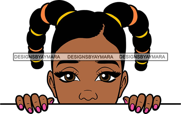 Afro Lili Black Girl Woman Peeking Peekaboo Nails Nubian Queen Melanin Pigtails Hair Style SVG Cutting Files For Silhouette Cricut More