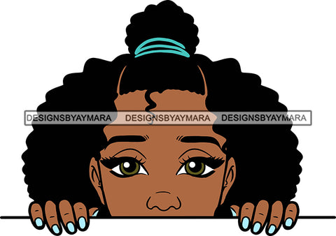 Afro Lili Black Girl Woman Peeking Peekaboo Nails Nubian Queen Melanin Curly Hair Style SVG Cutting Files For Silhouette Cricut More