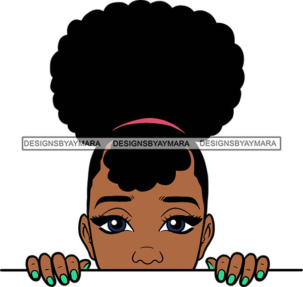 Afro Lili Black Girl Woman Peeking Peekaboo Nails Nubian Queen Melanin Up Do  Hair Style SVG Cutting Files For Silhouette Cricut More