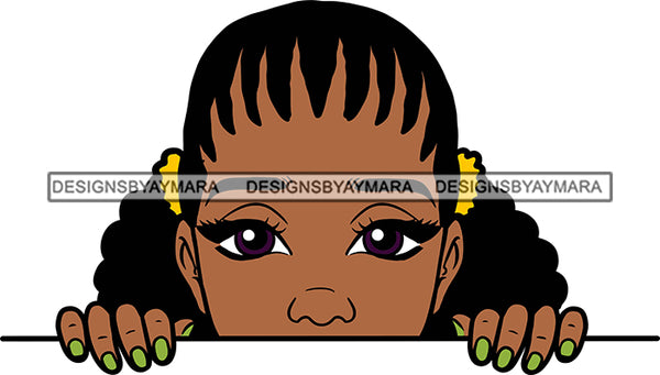 Afro Lili Black Girl Woman Peeking Peekaboo Nails Nubian Queen Melanin Corn Rows Hair Style SVG Cutting Files For Silhouette Cricut More