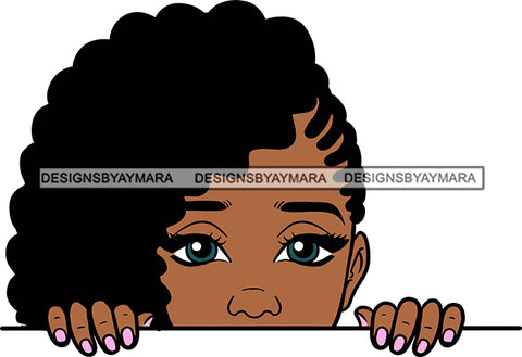 Afro Lili Black Girl Woman Peeking Peekaboo Nails Nubian Queen Melanin Corn Rows Hair Style SVG Cutting Files For Silhouette Cricut More