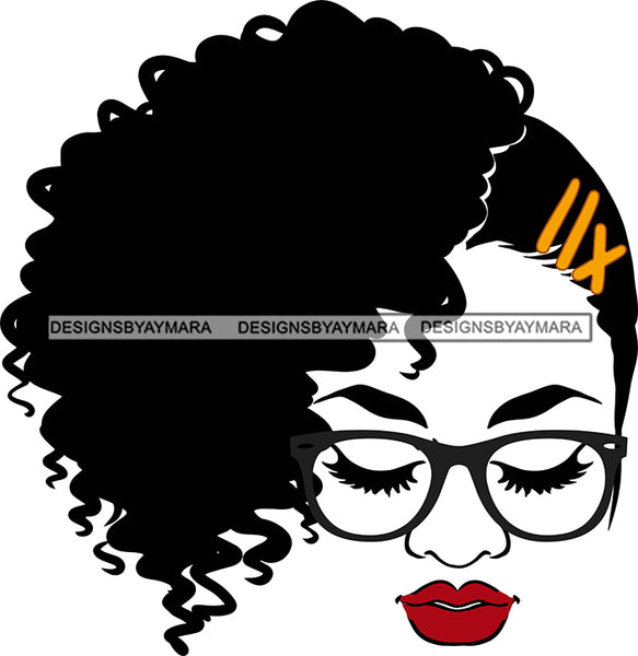 Afro Black Goddess Portrait Bamboo Hoop Earrings Glasses Sexy Lips Woman Up Do Hair Style  SVG Cutting Files For Silhouette  Cricut