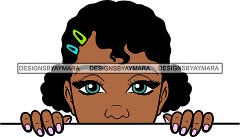 Afro Lili Black Girl Woman Peeking Peekaboo Nails Nubian Queen Melanin Curly Hair Style SVG Cutting Files For Silhouette Cricut More