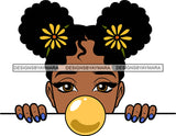 Afro Lili Black Girl Woman Peeking Peekaboo Bubble Gum Flower Nails Nubian Queen Melanin Pigtails Hair Style SVG Cutting Files For Silhouette Cricut More