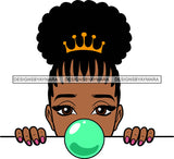 Afro Lili Black Girl Woman Peeking Peekaboo Bubble Gum Nails Nubian Queen Melanin Crown Up Do Hair Style SVG Cutting Files For Silhouette Cricut More