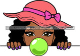 Afro Lili Black Girl Woman Peeking Peekaboo Bubble Gum Nails Nubian Queen Melanin Hat Curly Hair Style SVG Cutting Files For Silhouette Cricut More