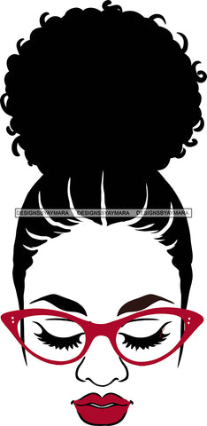 Afro Black Goddess Portrait Bamboo Hoop Earrings Glasses Sexy Lips Woman Up Do Hair Style  SVG Cutting Files For Silhouette  Cricut