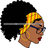 Afro Black Goddess Portrait Profile Bamboo Hoop Earrings Glasses Sexy Lips Woman Bandana Curly Hair Style  SVG Cutting Files For Silhouette  Cricut