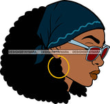 Afro Black Goddess Portrait Profile Bamboo Hoop Earrings Sunglasses Sexy Lips Woman Bandana Afro Hair Style  SVG Cutting Files For Silhouette  Cricut