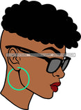 Afro Black Goddess Portrait Profile Bamboo Hoop Earrings Glasses Sexy Lips Woman Shaved Mohawk Hair Style SVG Cutting Files For Silhouette  Cricut