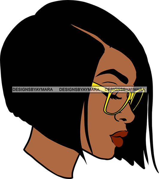 Afro Black Goddess Portrait Profile Bamboo Hoop Earrings Glasses Sexy Lips Woman Straight Hair Style  SVG Cutting Files For Silhouette  Cricut