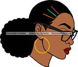 Afro Black Goddess Portrait Profile Bamboo Hoop Earrings Glasses Sexy Lips Woman Ponytail Hair Style SVG Cutting Files For Silhouette  Cricut