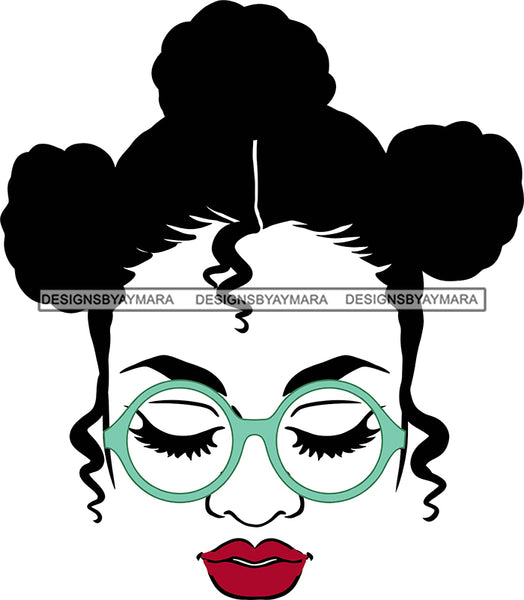 Afro Black Goddess Portrait Bamboo Hoop Earrings Glasses Sexy Lips Woman Banku Knotts Hair Style  SVG Cutting Files For Silhouette  Cricut