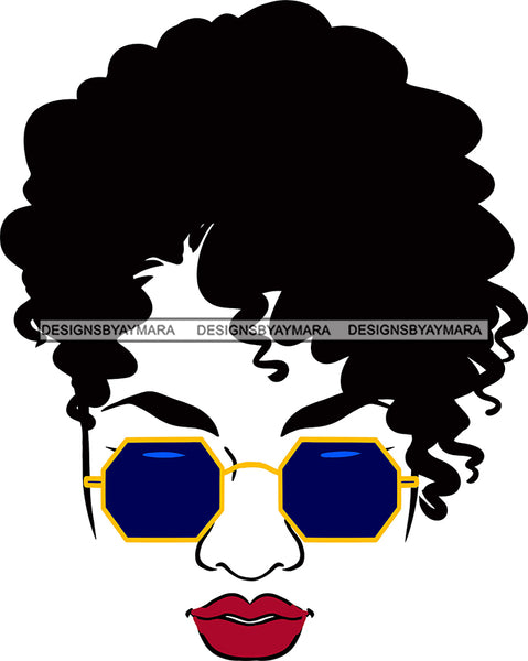 Afro Black Goddess Portrait Bamboo Hoop Earrings Sunglasses Sexy Lips Woman Curly Hair Style  SVG Cutting Files For Silhouette  Cricut