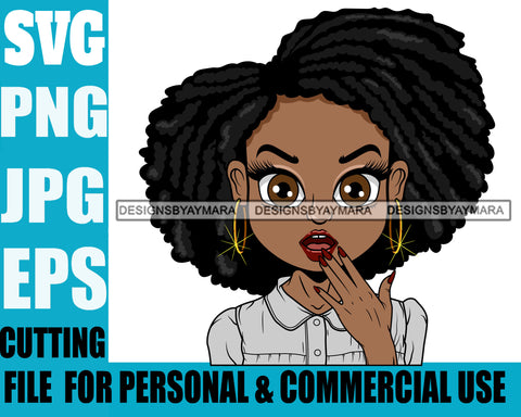 Afro Cute Lili Big Eyes Surprise Face Expression Designs For Commercial And Personal Use Black Girl Woman Nubian Queen Melanin SVG Cutting Files For Silhouette Cricut and More