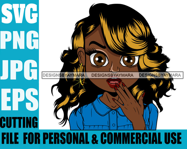 Afro Cute Lili Big Eyes Surprise Face Expression Designs For Commercial And Personal Use Black Girl Woman Nubian Queen Melanin SVG Cutting Files For Silhouette Cricut and More