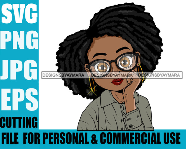 Afro Cute Lili Big Eyes Big Glasses Designs For Commercial And Personal Use Black Girl Woman Nubian Queen Melanin SVG Cutting Files For Silhouette Cricut and More