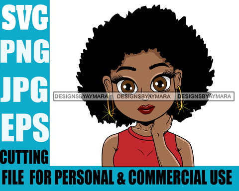 Afro Cute Lili Big Eyes Designs For Commercial And Personal Use Black Girl Woman Nubian Queen Melanin SVG Cutting Files For Silhouette Cricut and More