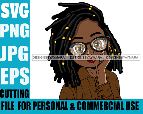 Afro Cute Lili Big Eyes Big Glasses Designs For Commercial And Personal Use Black Girl Woman Nubian Queen Melanin SVG Cutting Files For Silhouette Cricut and More