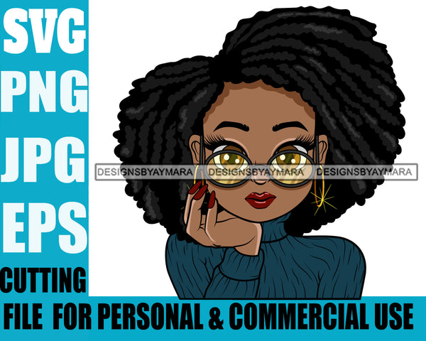 Afro Cute Lili Big Eyes Big Glasses Designs For Commercial And Personal Use Black Girl Woman Nubian Queen Melanin SVG Cutting Files For Silhouette Cricut and More