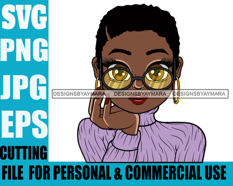 Afro Cute Lili Big Eyes Big Glasses Designs For Commercial And Personal Use Black Girl Woman Nubian Queen Melanin SVG Cutting Files For Silhouette Cricut and More