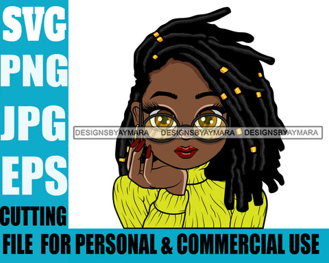 Afro Cute Lili Big Eyes Big Glasses Designs For Commercial And Personal Use Black Girl Woman Nubian Queen Melanin SVG Cutting Files For Silhouette Cricut and More