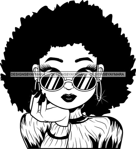 Afro Cute Lili Big Eyes Cool Glasses Designs For Commercial And Personal Use Black Girl Woman Nubian Queen Melanin SVG Cutting Files For Silhouette Cricut and More