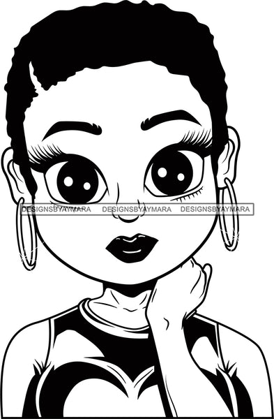 Afro Cute Lili Big Eyes Designs For Commercial And Personal Use Black Girl Woman Nubian Queen Melanin SVG Cutting Files For Silhouette Cricut and More