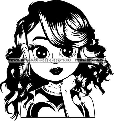 Afro Cute Lili Big Eyes Designs For Commercial And Personal Use Black Girl Woman Nubian Queen Melanin SVG Cutting Files For Silhouette Cricut and More