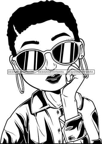 Afro Cute Lili Big Eyes Cool Glasses Designs For Commercial And Personal Use Black Girl Woman Nubian Queen Melanin SVG Cutting Files For Silhouette Cricut and More