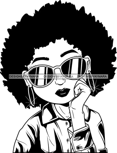 Afro Cute Lili Big Eyes Cool Glasses Designs For Commercial And Personal Use Black Girl Woman Nubian Queen Melanin SVG Cutting Files For Silhouette Cricut and More
