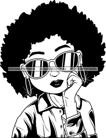 Afro Cute Lili Big Eyes Cool Glasses Designs For Commercial And Personal Use Black Girl Woman Nubian Queen Melanin SVG Cutting Files For Silhouette Cricut and More