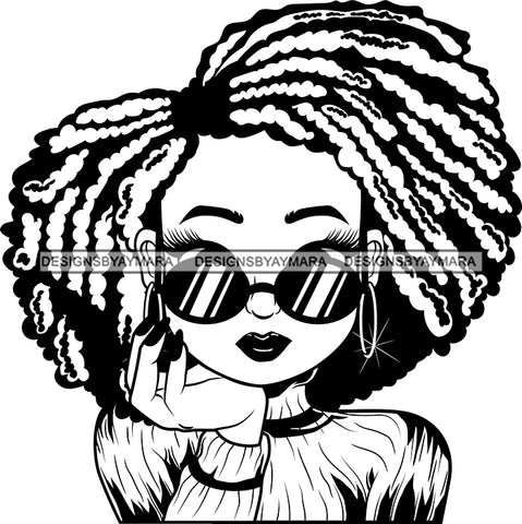 Afro Cute Lili Big Eyes Cool Glasses Designs For Commercial And Personal Use Black Girl Woman Nubian Queen Melanin SVG Cutting Files For Silhouette Cricut and More