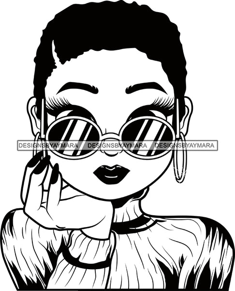 Afro Cute Lili Big Eyes Cool Glasses Designs For Commercial And Personal Use Black Girl Woman Nubian Queen Melanin SVG Cutting Files For Silhouette Cricut and More