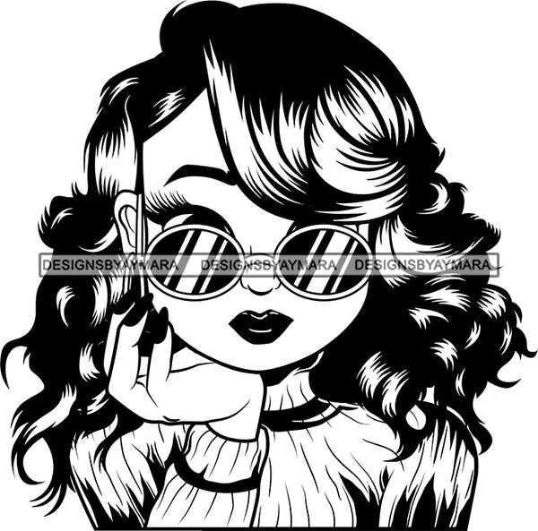 Afro Cute Lili Big Eyes Cool Glasses Designs For Commercial And Personal Use Black Girl Woman Nubian Queen Melanin SVG Cutting Files For Silhouette Cricut and More