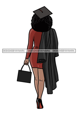 Graduation Woman Afro Hair Achievement Hard Work Diploma Success Robe Cap Certificate College SVG PNG JPG Cutting Files